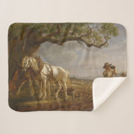 Manta Sherpa Agricultores descansando en un campo con caballos 