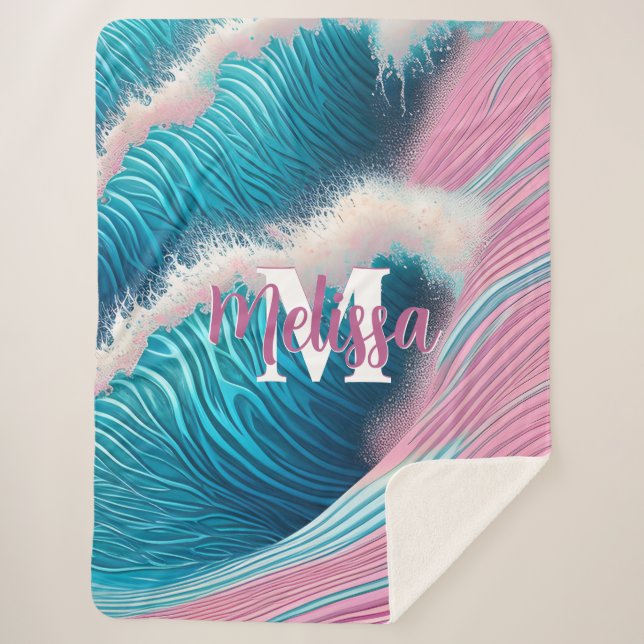 Manta Sherpa Agua de mar rosa Monograma (Anverso)
