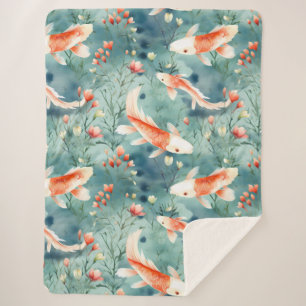 Manta Sherpa Aguas tranquilas: Patrón acuarela Koi Fish