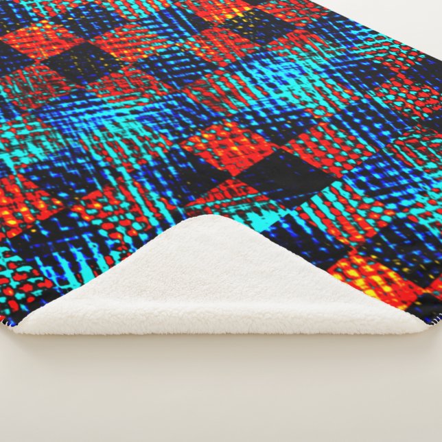 Manta Sherpa Ajedrez azul, naranja sucio, falso con manchas (3/4)