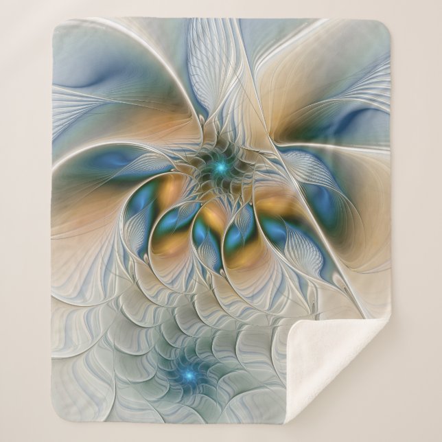 Manta Sherpa Alarmante, Abstracta Fantasía Fractal Art Con Azul (Anverso)