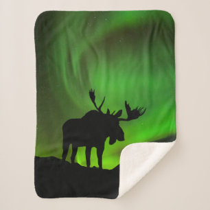 Manta Sherpa Alce con Aurora Boreal Verde, Alaska