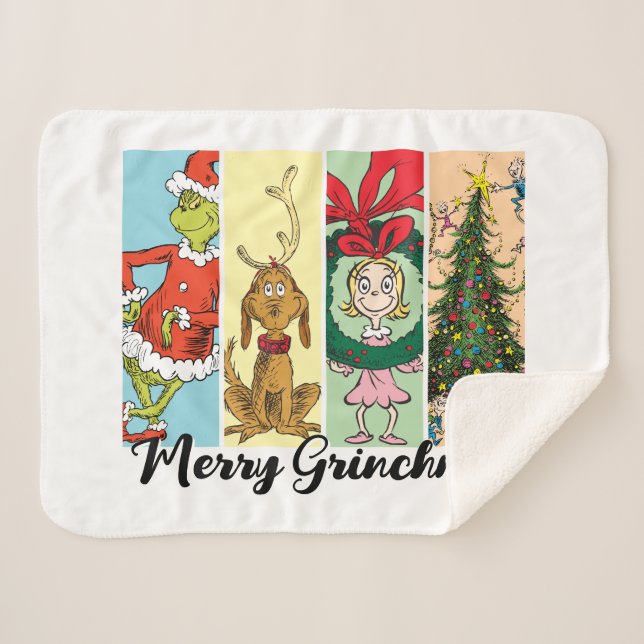 Manta Sherpa Alegre Grinchmas Collage Navideño (Anverso (horizontal))