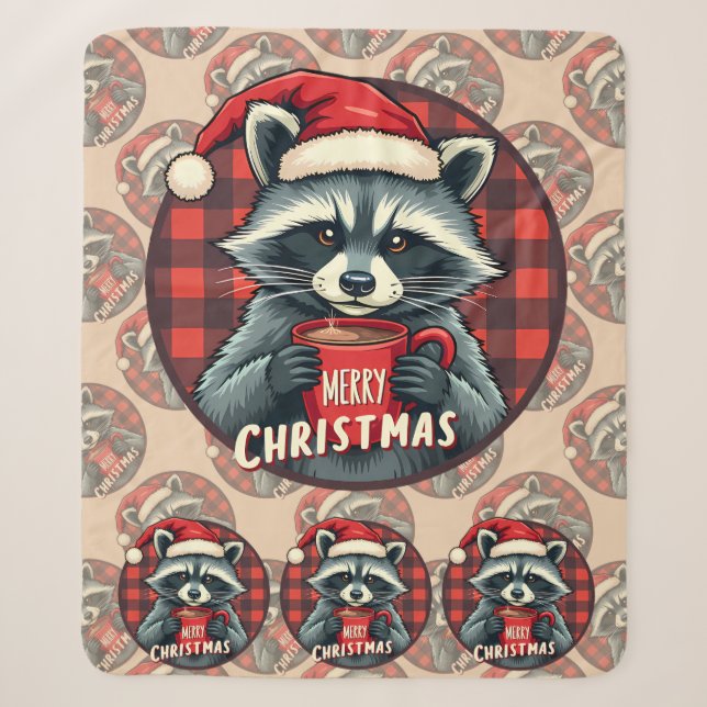 Manta Sherpa Alegría de Cacao de Mapache de Navidad (Anverso)