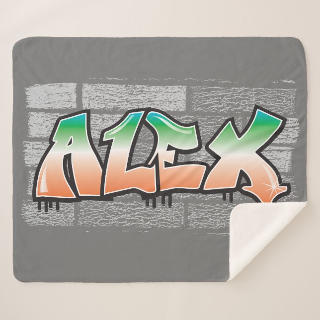 Manta Sherpa ALEX Su Nombre Graffiti Brick Wall Paint Splatt (Anverso (horizontal))