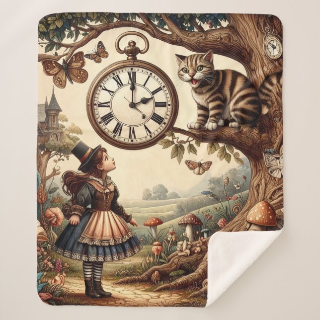 Manta Sherpa Alice & Cheshire Cat: Whimsical Wonderland Fantasy (Anverso)