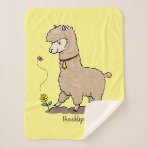 Manta Sherpa Alpaca feliz con personalizado de mariposa