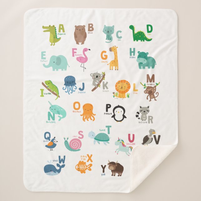 Manta Sherpa Alphabet Animal Doodle (Anverso)