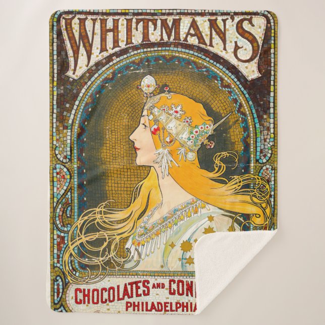 Manta Sherpa Alphonse Mucha vincula el anuncio de Whitman (Anverso)