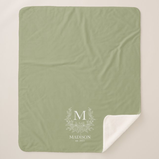 Manta Sherpa Aluminio ruso Sage Green personalizado inicial (Anverso)
