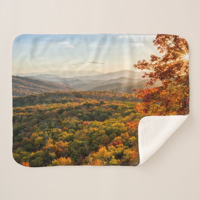 Manta Sherpa Amanecer de otoño | Carolina del Norte (Anverso (horizontal))