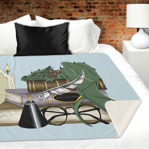 Manta Sherpa Amante de Libros Dragón Durmiente Caprichoso Verde