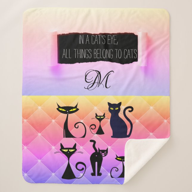 Manta Sherpa Amante del gato retro moderno y negrita (Anverso)