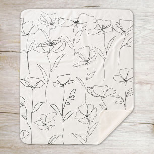 Manta Sherpa Amapola Flor Silvestre Negra y Blanca Floral Mínim