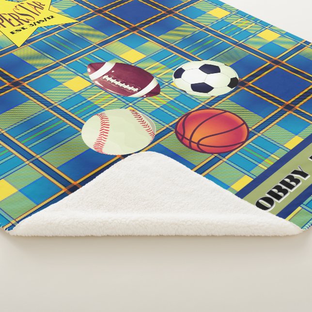 Manta Sherpa Amarillo azul Tartán Superstar (3/4)