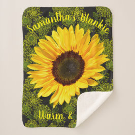 Manta Sherpa Amarillo Brillante Girasol Personalizado Cálido & 