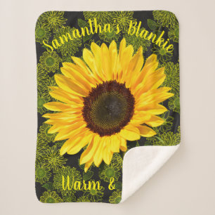 Manta Sherpa Amarillo Brillante Girasol Personalizado Cálido &