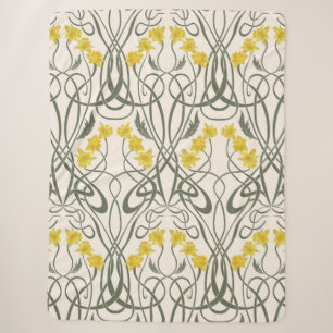 Manta Sherpa Amarillo Narciso y Tallos Crema Art Nouveau