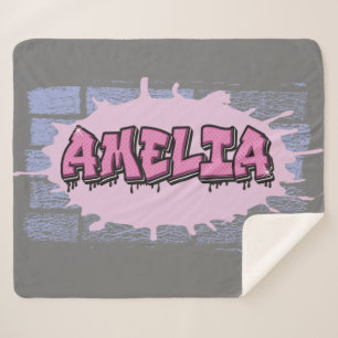 Manta Sherpa AMELIA Tu nombre Chicas Graffiti Rosa Hip Hop