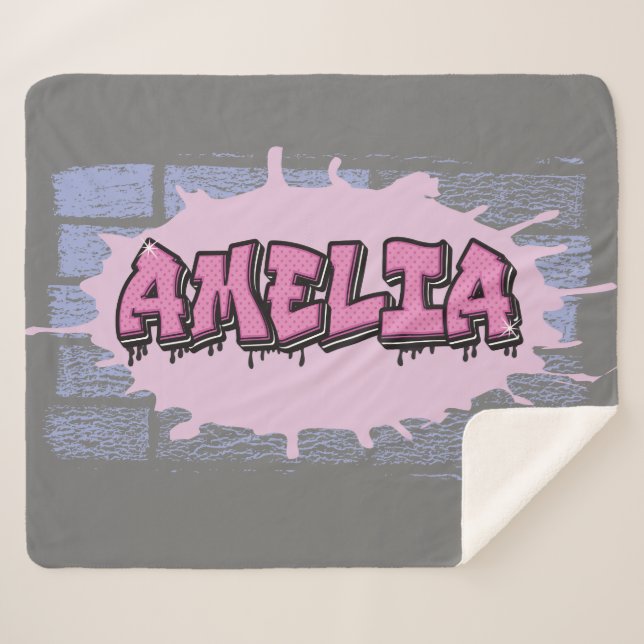 Manta Sherpa AMELIA Tu nombre Chicas Graffiti Rosa Hip Hop (Anverso (horizontal))