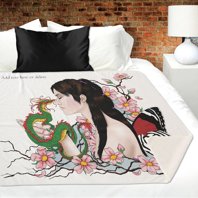 Manta Sherpa Amistad del dragón de hadas de flores de cerezo (Subido por el creador)