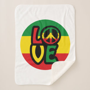 Manta Sherpa AMOR con símbolo de paz, estilo reggae