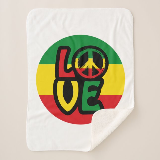 Manta Sherpa AMOR con símbolo de paz, estilo reggae (Anverso)