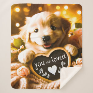 Manta Sherpa Amor extendido: Golden Retriever con "You Are Love