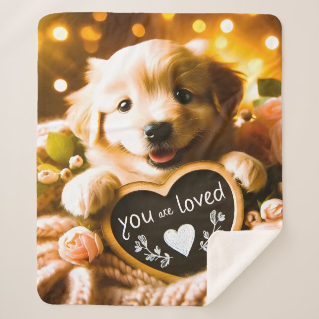 Manta Sherpa Amor extendido: Golden Retriever con "You Are Love (Anverso)