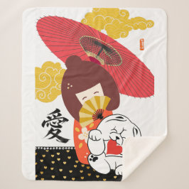 Manta Sherpa Amor KOKESHI Chow corazón de perro