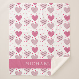 Manta Sherpa Añade tu nombre Cute Pink Hearts Pattern Baby Girl