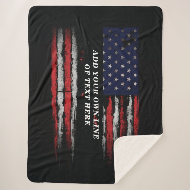 Manta Sherpa Añadir tu propio texto a la bandera norteamericana (Anverso)