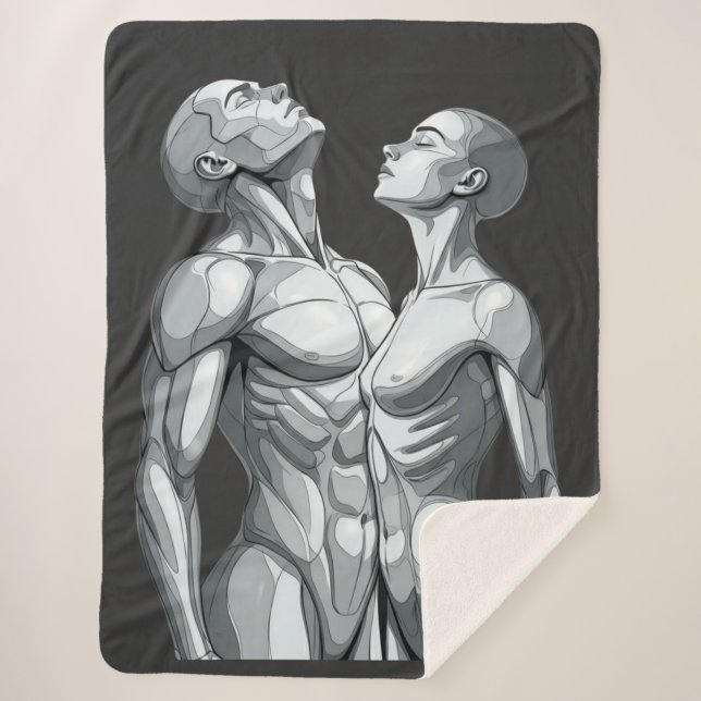 Manta Sherpa Android Union: Cyborg Couple Sherpa Blanket (Anverso)