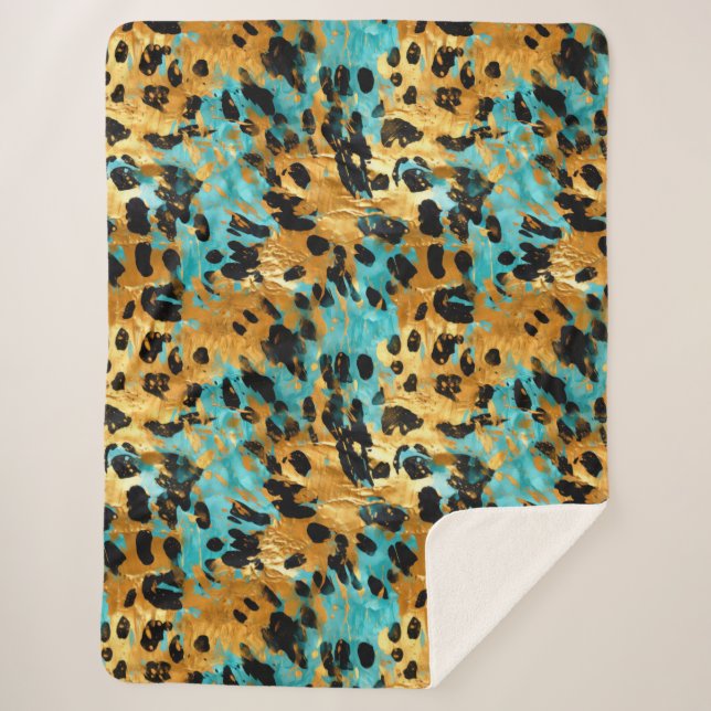 Manta Sherpa Animal del Leopardo Negro de Aqua Gold (Anverso)