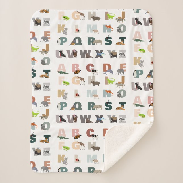 Manta Sherpa Animales ABC Cute Alphabet (Anverso)