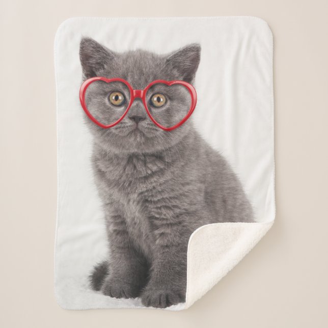 Manta Sherpa Animales de bebé más afectados | Gafas de corazón  (Anverso)