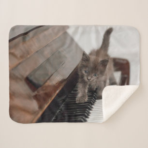 Manta Sherpa Animales de bebé más afectados Gatito en piano