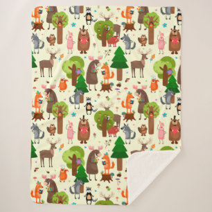 Manta Sherpa Animales de bosque adorables