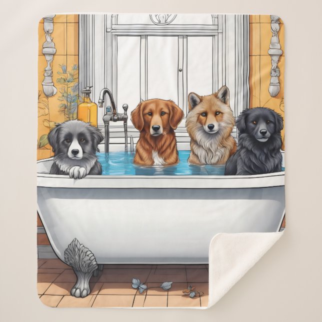 Manta Sherpa Animales divertidos en baño (Anverso)