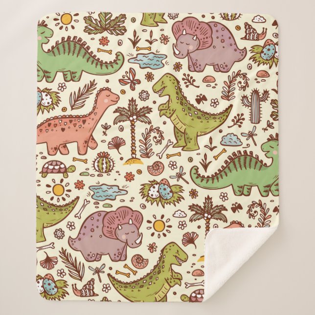 Manta Sherpa Animales extintos. Reptiles prehistóricos. Cute Ca (Anverso)