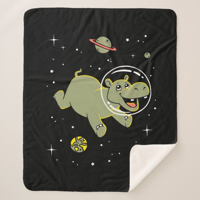Manta Sherpa Animales Hippo En El Espacio (Anverso)