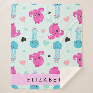 Manta Sherpa Animales marinos, pulpo, medusas, corazón, tu nomb