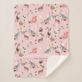 Manta Sherpa Animales rosados lindos perezoso, cebra y nursery 