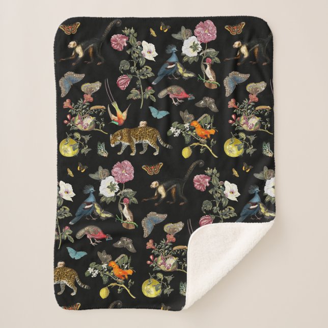 Manta Sherpa Animales salvajes vírgenes y oscuros en el bosque (Anverso)