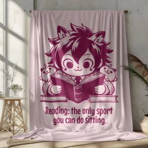 Manta Sherpa Anime Catboy leyendo un libro y curiosa cita de li