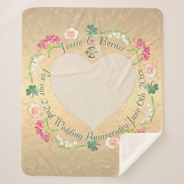 Manta Sherpa Aniversario de la boda personalizada Fresia Floral (Anverso)
