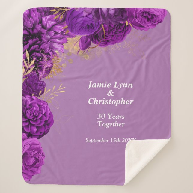 Manta Sherpa Aniversario de Sherpa Blanket de Boda Purple Flora (Anverso)