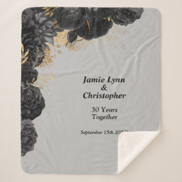 Manta Sherpa Aniversario del Boda floral negro Sherpa Blanket