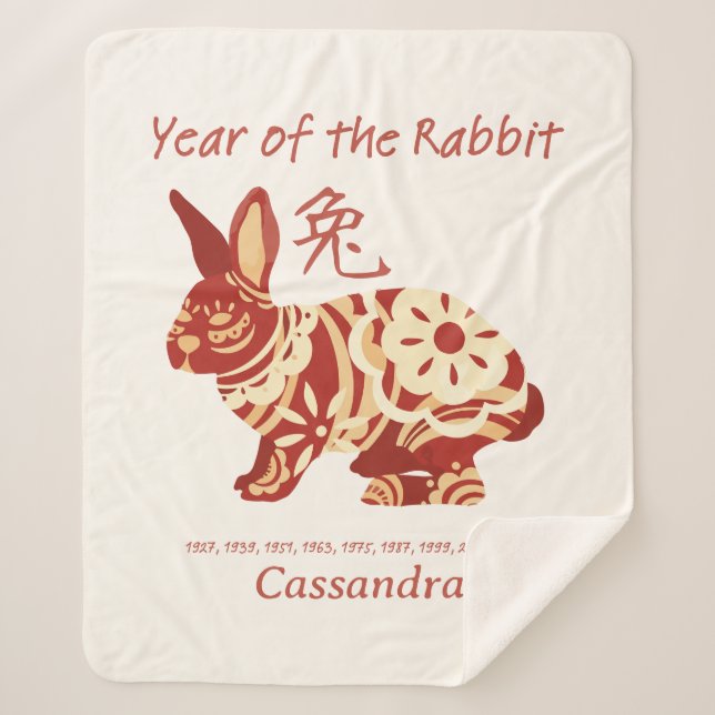 Manta Sherpa Año Zodiaco Chino Del Rótulo Animal Conejo (Anverso)