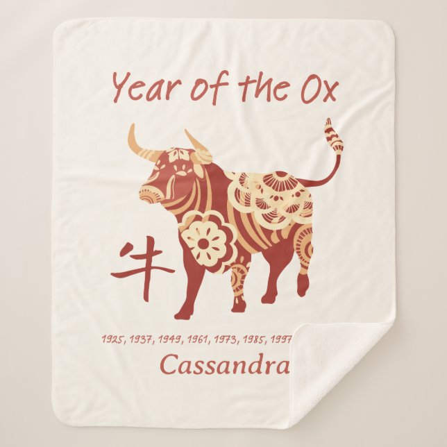 Manta Sherpa Año Zodiaco Chino Del Rótulo Animal Ox (Anverso)